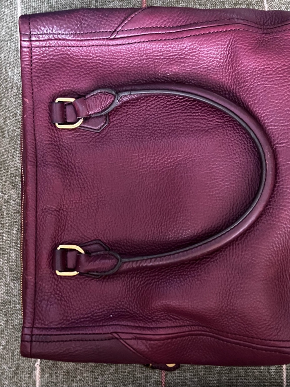 J. Crew Plum Leather Tote with Gold-Tone Accents